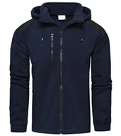 Kurtki męskie - Bluzo-kurtka męska polar z odczepianym kapturem granatowy Recea - miniaturka - grafika 1