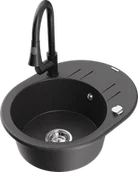 Zlewozmywaki z baterią - Mexen Kevin zlewozmywak granitowy 1-komorowy z ociekaczem i baterią kuchenną Elia, czarny nakrapiany - 6517-76-670101-70 - miniaturka - grafika 1