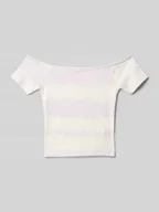 Koszulki dla dziewczynek - T-shirt o kroju regular fit z dekoltem carmen i efektem batiku - miniaturka - grafika 1