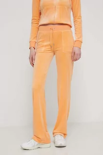 Spodnie damskie - Juicy Couture spodnie dresowe welurowe kolor pomarańczowy z aplikacją - grafika 1