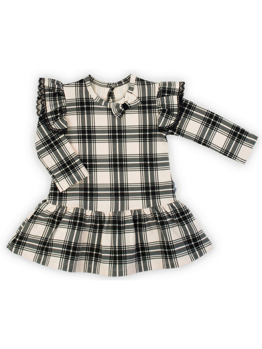 Dziewczęca sukienka z długim rękawem w kratkę beżowa Nicol,r.86