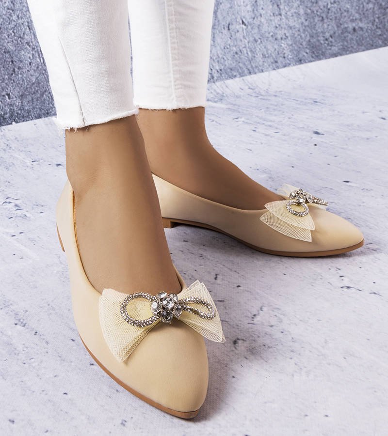 Beżowe baleriny z kokardką i cyrkoniami LaGarde-38