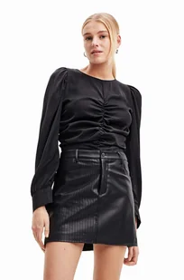 Desigual bluzka 23WWBW32 WOMAN WOVEN BLOUSE LONG SLEEVE damska kolor czarny gładka - Bluzki damskie - miniaturka - grafika 1