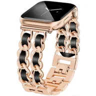 Akcesoria do smartwatchy - BransoletaGlow CNL Stainless Steel Leather Band ozdobny pasek do Apple Watch 38/40/41/42mm 1/2/3/4/5/6/7/8/9/10/SE (Rose Gold / Różowe złoto/ Czar.. - miniaturka - grafika 1