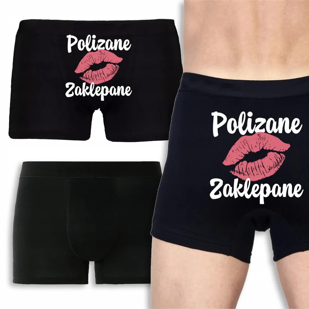 BOKSERKI CZARNE Na Prezent Walentynki Dla Niego POLIZANE ZAKLEPANE - M