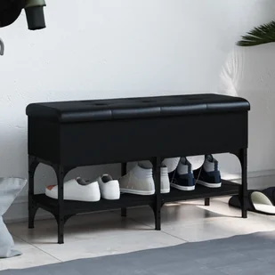 Ławka na buty czarna 82x32x45 cm materiał drewnopochodny - Szafki na buty - miniaturka - grafika 1