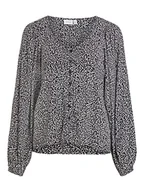 Koszulki i topy damskie - Vila Women's VIFINI dekolt w serek L/S TOP/SU-NOOS koszulka z długim rękawem, czarna/AOP: liliowa, 36, czarny/kolor: lilia, 36 - miniaturka - grafika 1