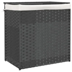 vidaXL Kosz na pranie z 2 przegrodami Szary 53x35x57 cm Poli rattan - Kosze na bieliznę - miniaturka - grafika 1