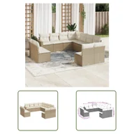 Sofy ogrodowe - The Living Store 11-cz. zestaw mebli ogrodowych z poduszkami - beżowy - polirattan - Sofa Ogrodowa - miniaturka - grafika 1