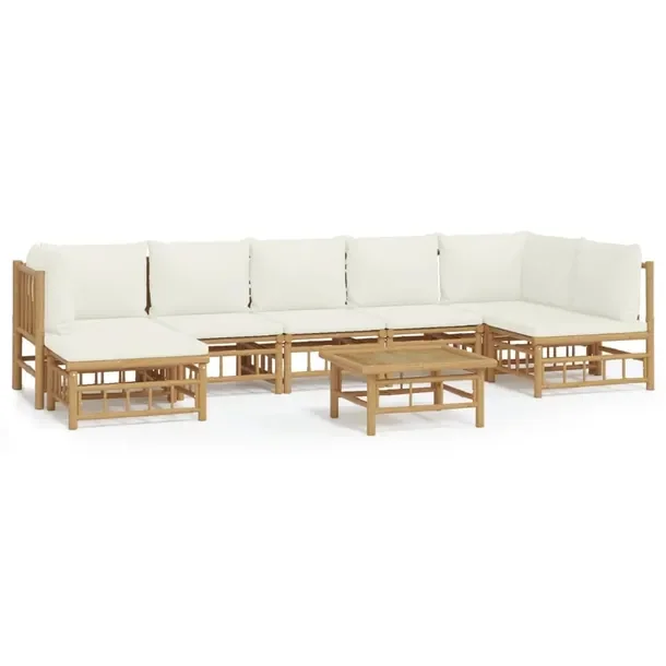 Zestaw Wypoczynkowy do Ogrodu z Bambusa, Stolik 55x65x30 cm, Sofy, Podnóż