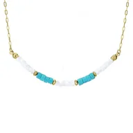 Naszyjniki - Naszyjnik z białą masą perłową i niebieskim turkusem na złotym łańcuszku - Manoki - miniaturka - grafika 1