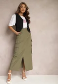 Spódnice - Ciemnozielona Spódnica Utility z Kieszeniami na Klapy Inno - miniaturka - grafika 1