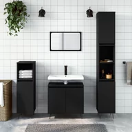 Meble łazienkowe - 3-cz zestaw mebli łazienkowych, czarny, materiał drewnopochodny Lumarko! - miniaturka - grafika 1