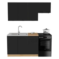 Meble kuchenne - Zestaw Mebli Kuchennych Presto 170 Cm Płyta Laminowana Czarny/Lamela Czarny - miniaturka - grafika 1