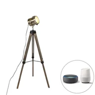 Lampy stojące - QAZQA Inteligentna lampa podłogowa ze statywem z drewna i reflektorem studyjnym z WiFi B35 - Braha - miniaturka - grafika 1
