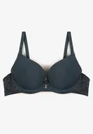 Biustonosze - Ciemnozielony Biustonosz Push Up z Ozdobnym Haftem Emalinore - miniaturka - grafika 1
