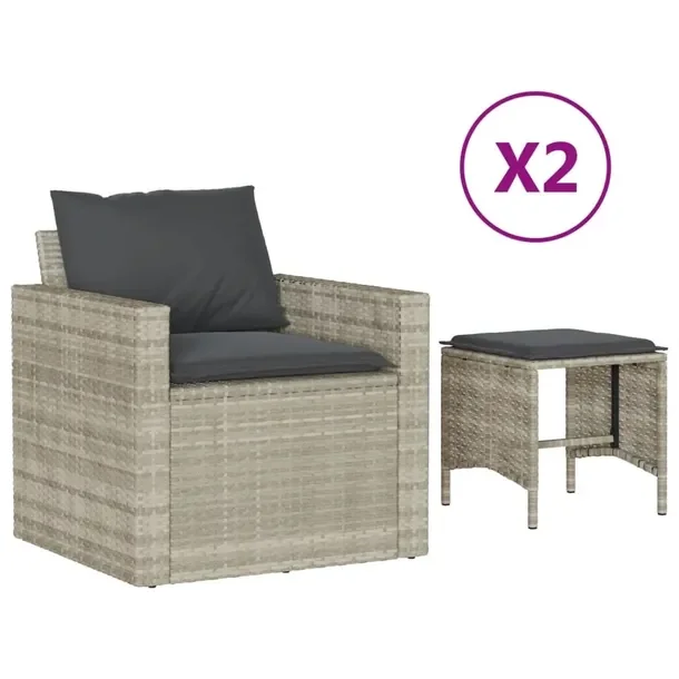 Zestaw wypoczynkowy modułowy jasnoszary rattan PE 68 x 68 x 68 cm
