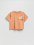 Bluzki dla niemowląt - Reserved - Bawełniany t-shirt z nadrukiem - brzoskwiniowy - miniaturka - grafika 1