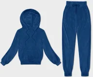 Dresy damskie - Welurowy dres damski z kapturem ciemny niebieski (8C1175-66) - J STYLE - miniaturka - grafika 1