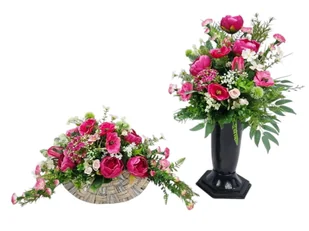 PIWONIE KWIATY POLNE (489.10) stroik + bukiet KOMPLET na cmentarz - Sztuczne kwiaty - miniaturka - grafika 1