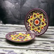 Kubki - Mały talerz ceramiczny ręcznie zdobiony „Czerwień w purpurze” o średnicy 15cm - miniaturka - grafika 1