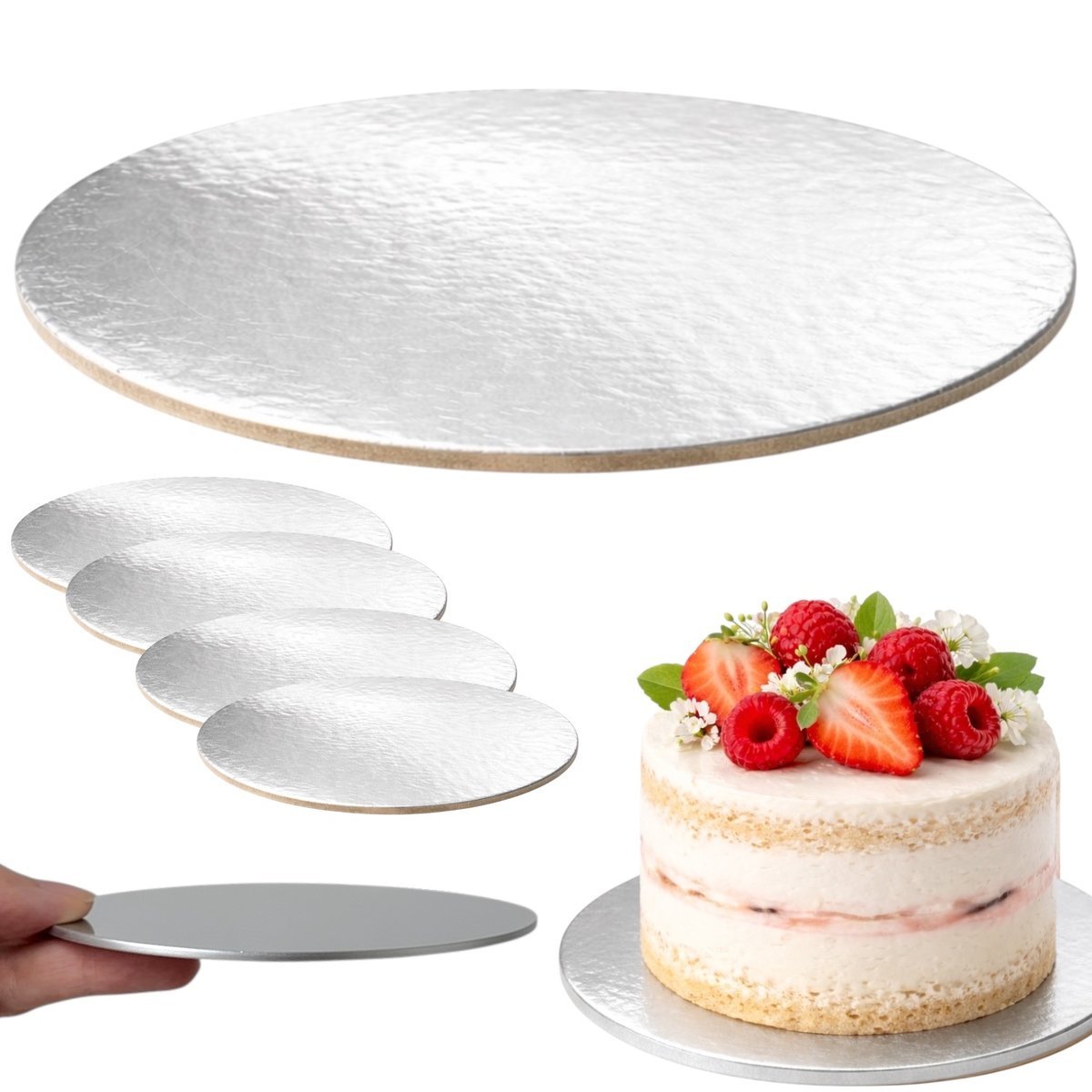 Srebrny podkład pod tort 16,5 cm sztywny patera cukiernicza 4 sztuki