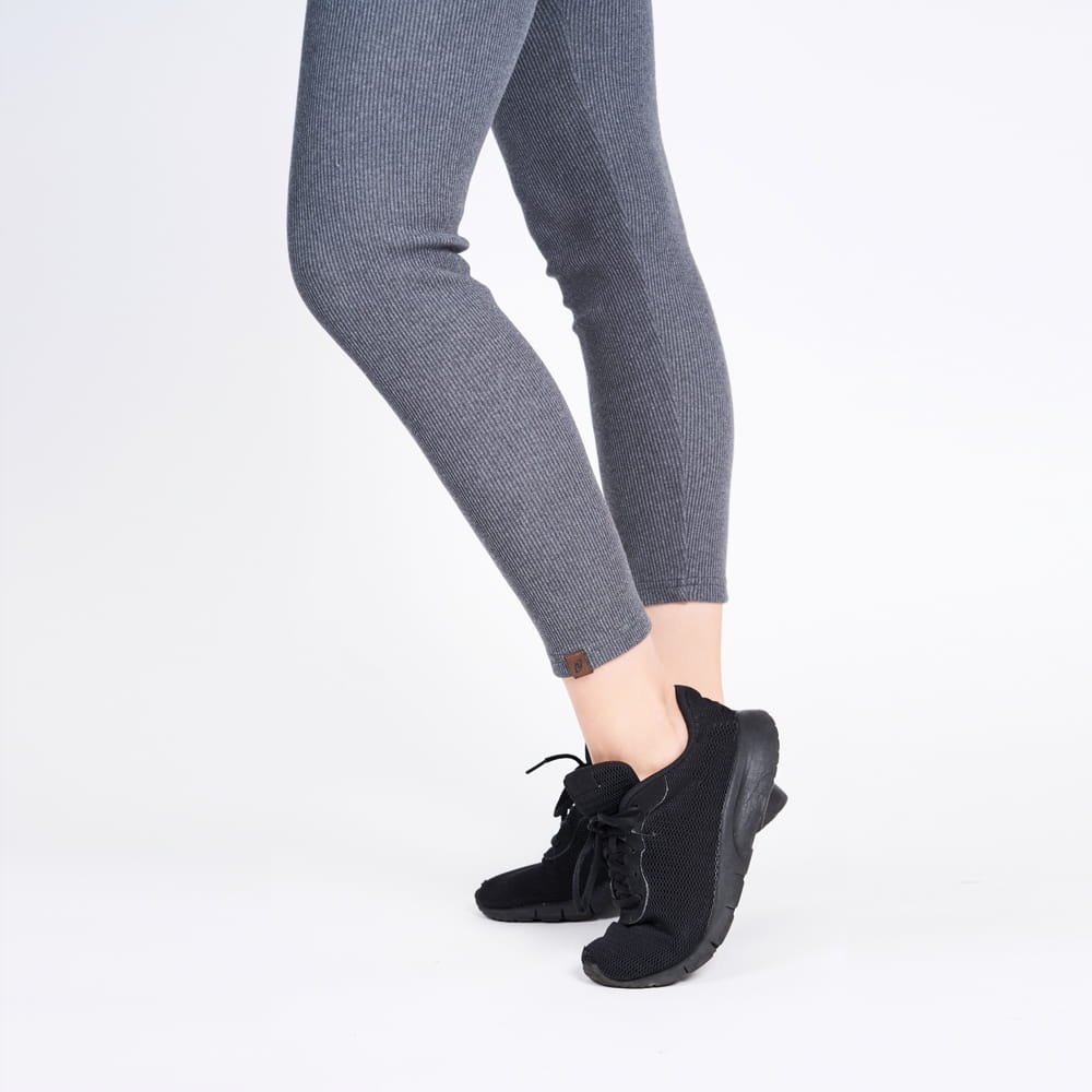 Legginsy damskie bawełniane prążkowane długie kryjące szare grafit CUNA XL