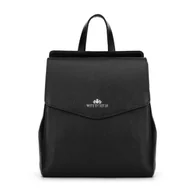 Torebki damskie - Damski plecak ze skóry groszkowej czarny ze srebrnym logo - miniaturka - grafika 1