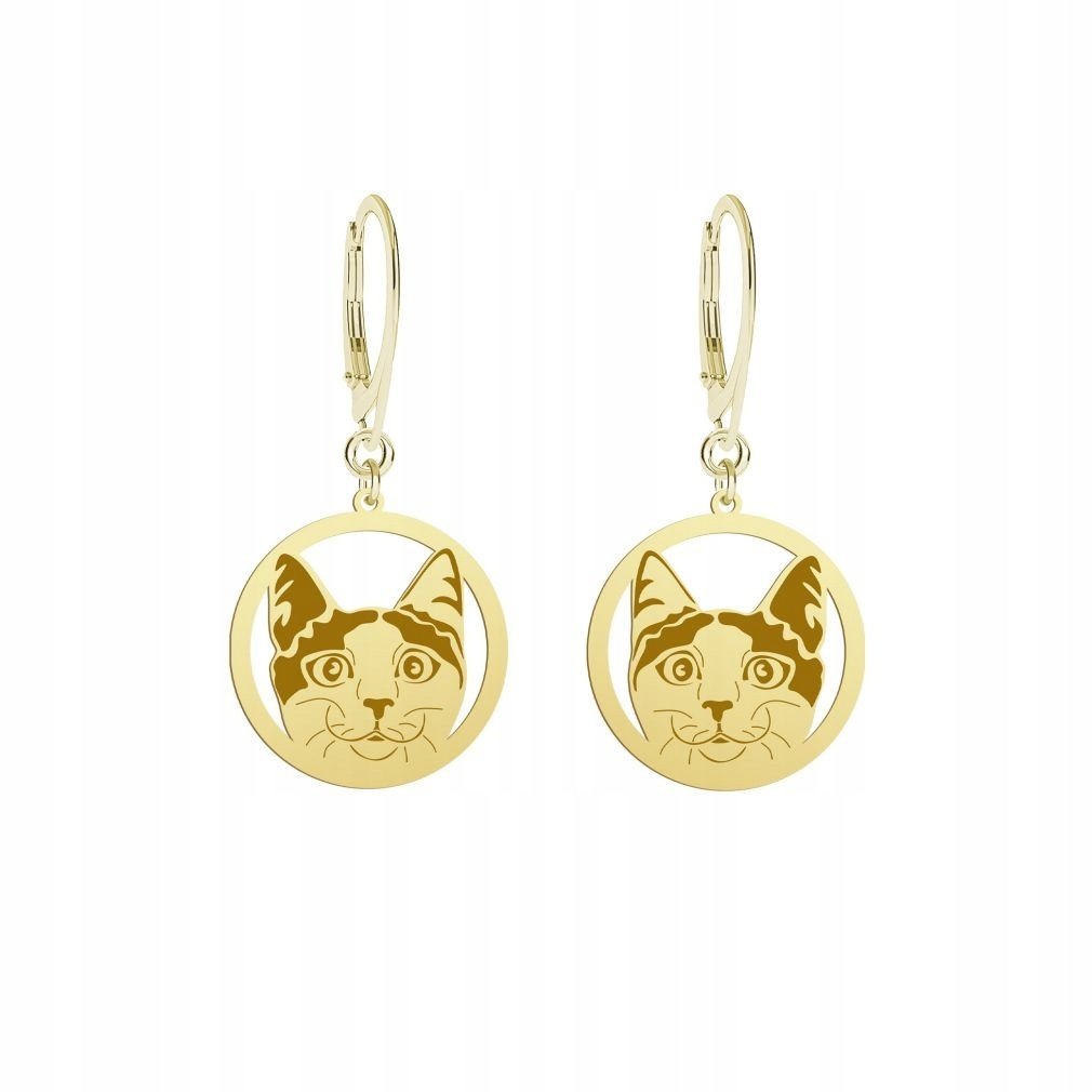 Kolczyki Złote Kot Japanese Bobtail 925 Prezent Kobieta Biżuteria GRAWER