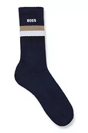 Skarpetki męskie - BOSS Męskie skarpety QS Rib Stripe CC Ćwierć długości podpisu w paski z mieszanki bawełny, NIEBIESKI, 39-42 EU - miniaturka - grafika 1