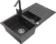 Zlewozmywaki z baterią - Mexen Matias zlewozmywak granitowy 1,5-komorowy z ociekaczem i baterią kuchenną Rita, czarny nakrapiany  - 6502-76-670300-76 - miniaturka - grafika 1