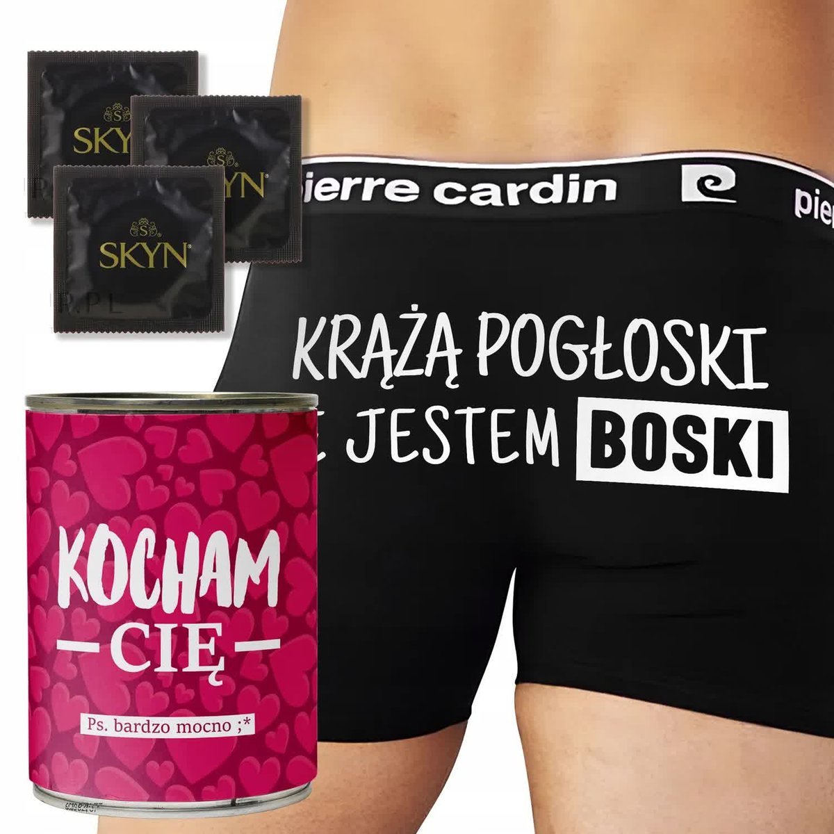 BOKSERKI MĘSKIE+ PREZERWATYWY Puszka Na WALENTYNKI JESTEM BOSKI - L