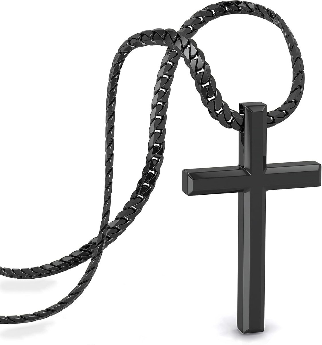 SERASAR, Naszyjnik Premium dla mężczyzn [Faith] Stal chirurgiczna 316L, Wodoodporny, Solidny łańcuszek, Bezpieczne zapięcie, Czarny, 60 cm, Zawier..