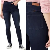 Spodnie damskie - Wrangler SKINNY Coldspring RURKI Z WYŻSZYM STANEM CIEMNY DżINS W31 L32 - miniaturka - grafika 1