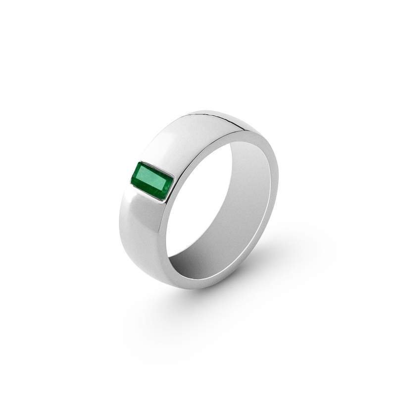 Pierścionek obrączka z kolorowym kamieniem : Kamień naturalny - płaski spód - zielony ciemny jadeit, ROZMIAR PIERŚCIONKA - 13UK:N Φ16,67 MM, Sre..