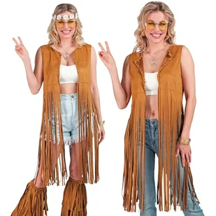 W WIDMANN MILANO Party Fashion - Kostium hippie, kamizelka damska z frędzlami, brązowy, strój festiwalowy - Kamizelki damskie - miniaturka - grafika 1
