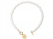 Naszyjniki - Złoty Perełkowy Naszyjnik Z Zawieszką Dwustronnym Medalionem Pozłacany - miniaturka - grafika 1