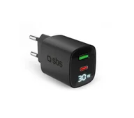 Ładowarki do telefonów - SBS LCD GaN PD 30W USB-C USB-A Czarny - miniaturka - grafika 1