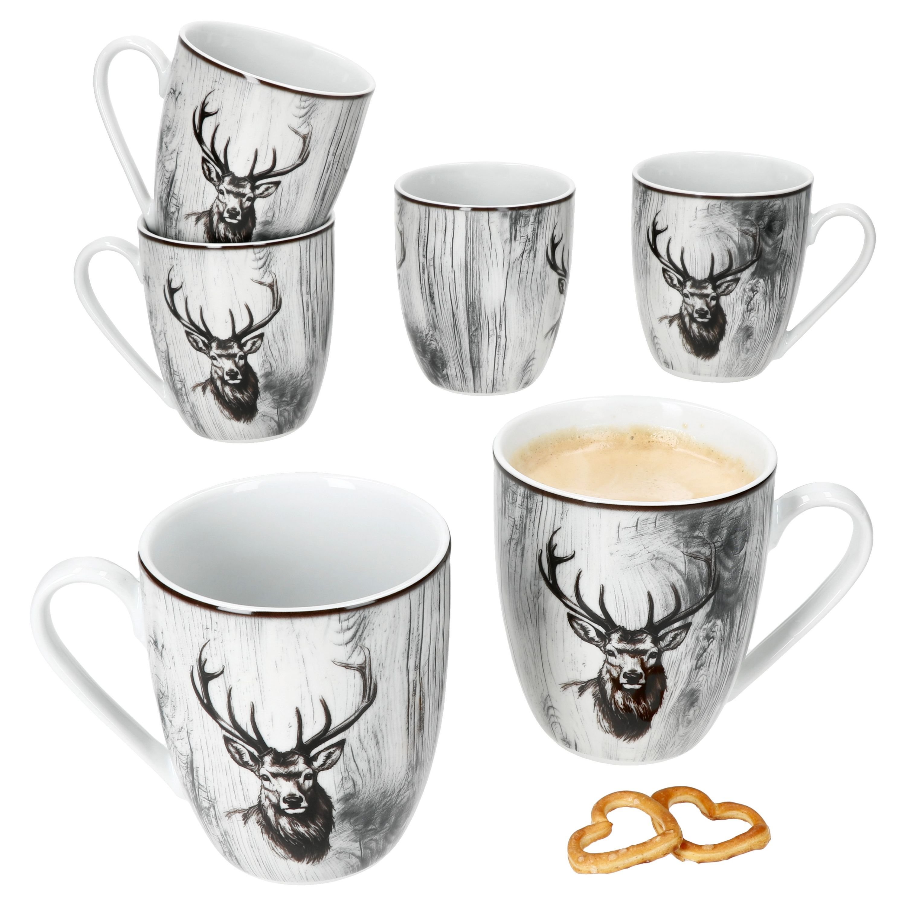 zestaw 6 kubków do kawy Alois 350ml kubki porcelanowe 6 osób herbata jeleń kakao