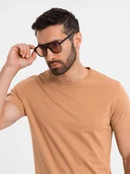 Koszulki męskie - T-shirt męski klasyczny bawełniany BASIC - brązowy V21 OM-TSBS-0236 M - miniaturka - grafika 1
