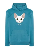 Bluzy męskie - Bluza z kapturem Devon Rex Biały Personalizowana Kot Jasnoniebieski XL - miniaturka - grafika 1