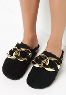 Klapki i japonki damskie - Czarne Klapki z Ozdobnym Łancuchiem Delli - miniaturka - grafika 1