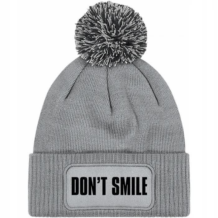 Czapka Szara z Pomponem DON'T SMILE Zimowa Na Prezent Wzory