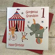 Kartki okolicznościowe i zaproszenia - WHITE COTTON CARDS białe bawełniane kartki GL247 'Gorgeous Grandson 1 Happy Birthday' ręcznie robiona kartka urodzinowa 1 GL247 - miniaturka - grafika 1