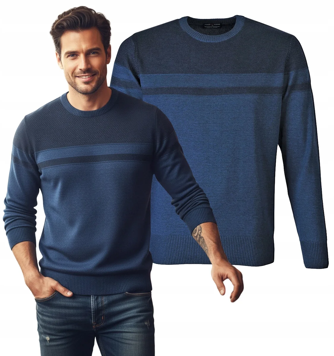 Elegancki SWETER Męski GRANATOWY Klasyczny Bawełniany SOLID Pako Jeans Elegancki SWETER Męski GRANATOWY Klasyczny Bawełniany SOLID XL Pako Jeans