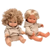 Domki dla lalek - Zestaw ubranek dla lalek miniland 38 cm i Minikane 34, bluza z kapturem oraz krótkie spodenki, piaskowe - miniaturka - grafika 1