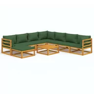 Meble ogrodowe - 9-cz. zestaw wypoczynkowy do ogrodu, zielone poduszki, drewno vidaXL - miniaturka - grafika 1