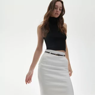 Spódnice - Reserved Elegancka spódnica z paskiem - Biały - grafika 1