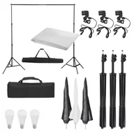 Lampy studyjne - vidaXL Fotograficzny zestaw studyjny z lampami i tłem - miniaturka - grafika 1