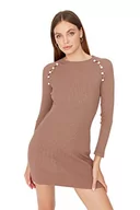 Sukienki - Trendyol Damska sukienka z dzianiny maxi Bodycon, BEŻOWY, M - miniaturka - grafika 1